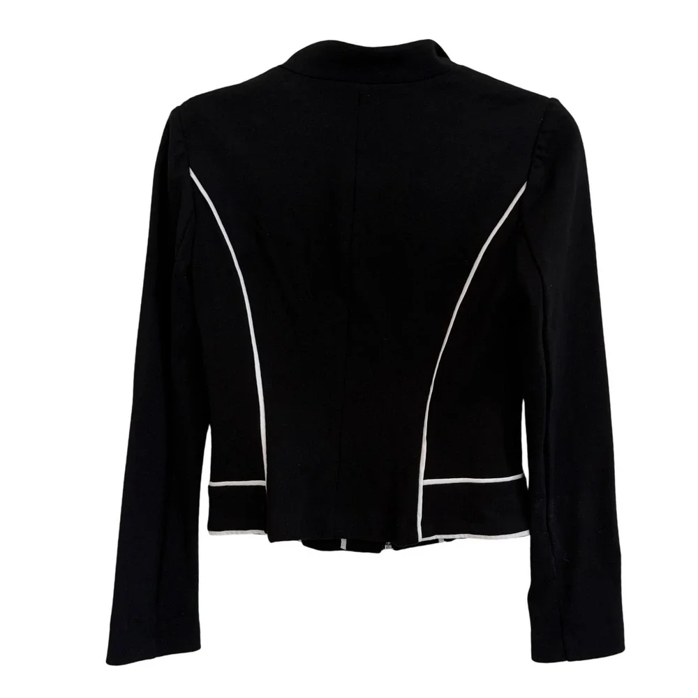 White House Black Market Black White Contrast Piping Zip Front Jacket Size 0
